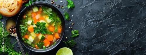 Nourishing Vegetable Soup Served in a Bowl with Fresh Ingredients and a Spoon