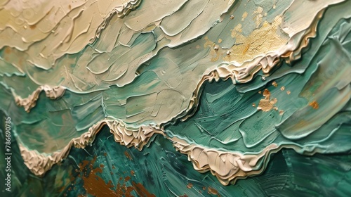 waves textured painting light green and luxury gold, 16:9