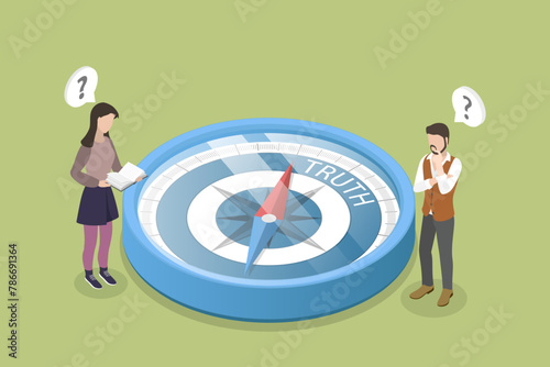 3D Isometric Flat Vector Illustration of Truth and Lie Indicator, Truthfulness Compass