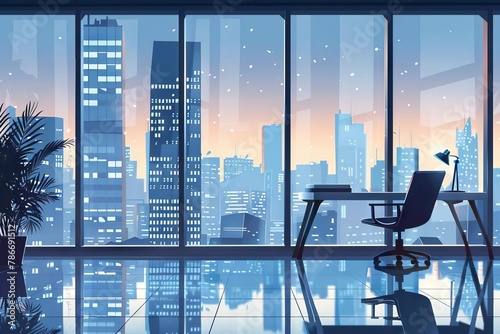 modern unfurnished loft office interior with city skyline view contemporary workspace illustration photo
