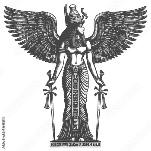 Pharaoh Female the egypt Mythical Creature image using Old engraving style
