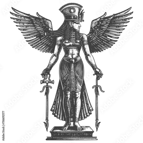 Pharaoh Female the egypt Mythical Creature image using Old engraving style © NikahGeh