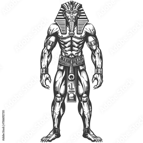 Pharaoh Male the egypt Mythical Creature image using Old engraving style