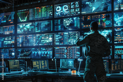 heart of cyber control and monitoring, showcasing the state-of-the-art technology and infrastructure used to safeguard national security and coordinate army communications. © forenna