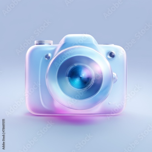 digital camera icon 3D Trendy holographic retro-futuristic icon. Glossy iridescent geometric shape. Crystal glass element on a bright background