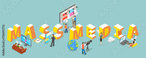 3D Isometric Flat Vector Illustration of Mass Media, Broadcasting , Journalism