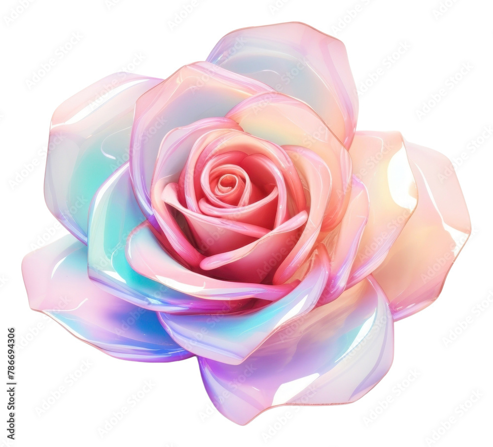 Fototapeta premium PNG 3d render rose holographic flower petal plant