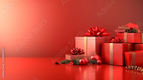 Red a lot of gift box on a red background. 3d Rendering