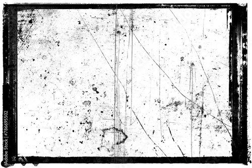 Vintage photo film frame of a middle format old camera with lots of strong dusts and scratches on transparent background (png image)	
