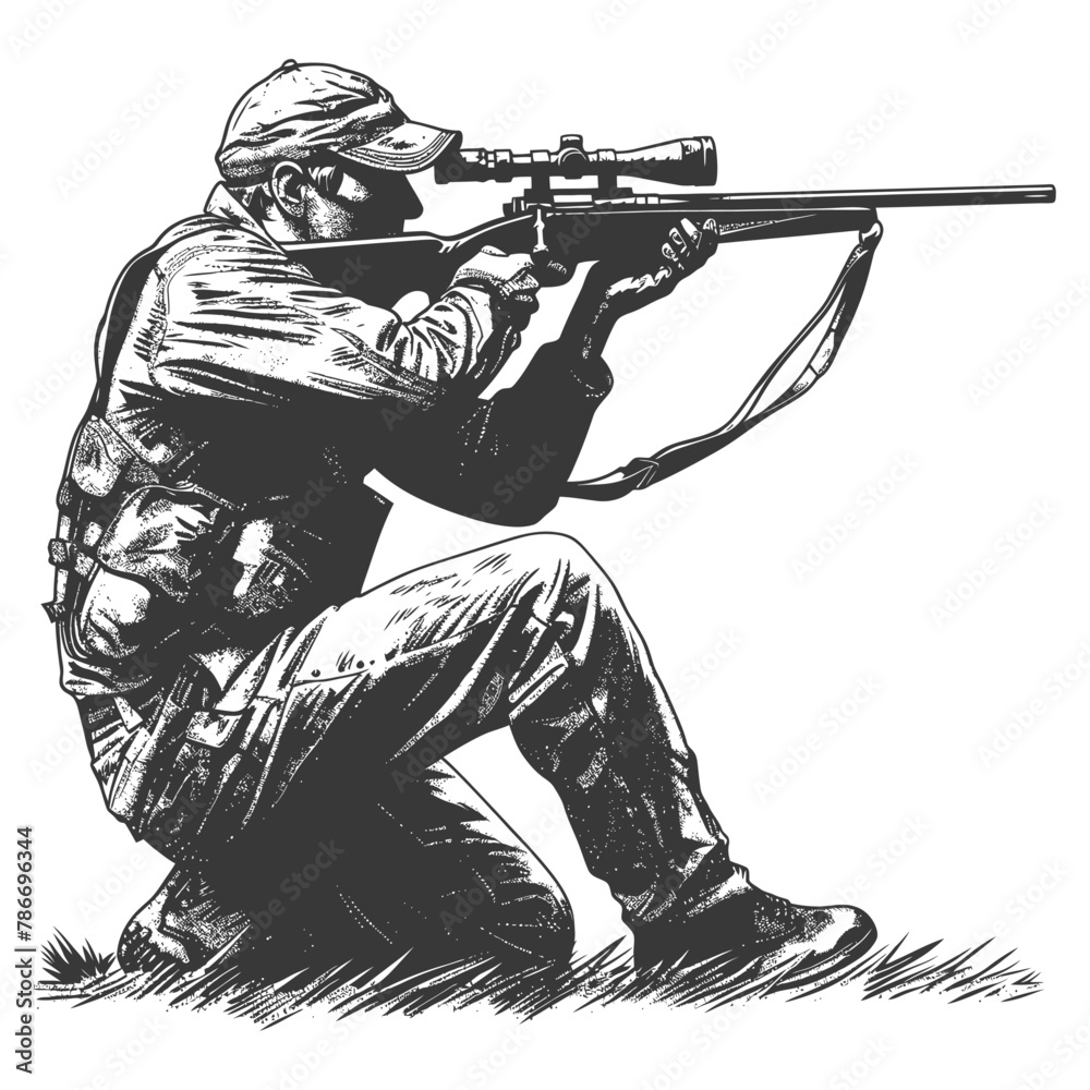 sniper army soldier in action full body image using Old engraving style sniper army soldier in action full body image using Old engraving style
