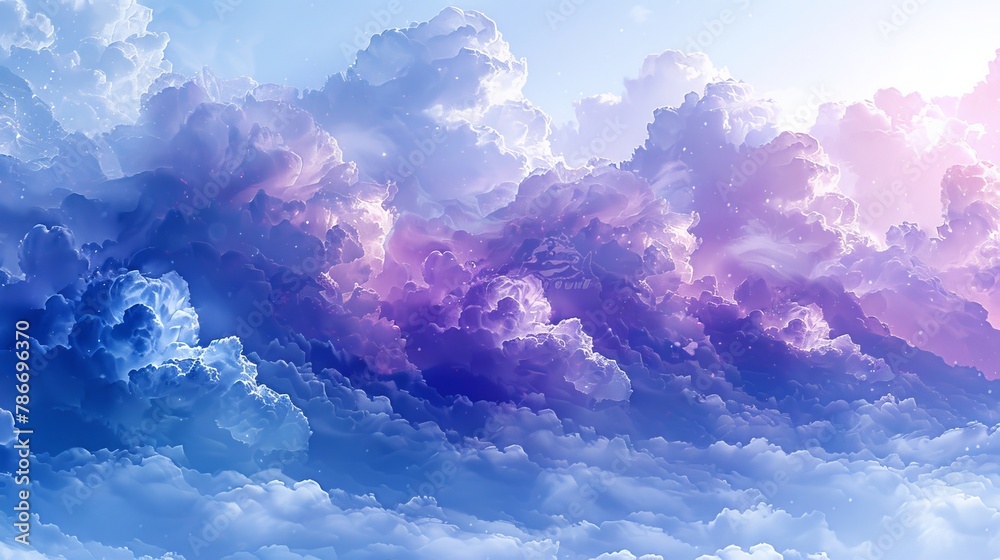 Dramatic sky panorama with vibrant purple and blue clouds at sunset