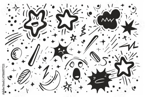 Line movement effect element, cartoon emotion effect decoration icon. Hand drawn cute doodle line element arrow, emphasis, shock, sparkle. Anime movement, express shape. Vector illustratio vector icon photo