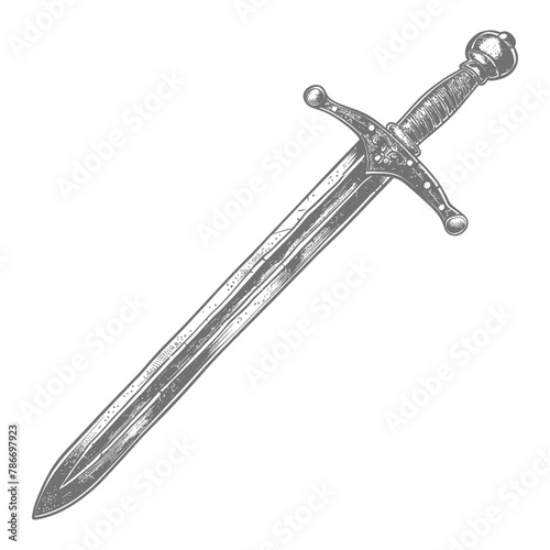 obselote rusty sword image using Old engraving style