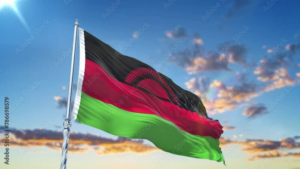 Malawi flag Waving Realistic With Sky