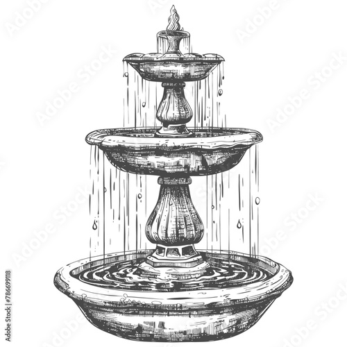 water fountain or water well image using Old engraving style