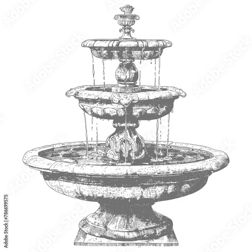 water fountain or water well image using Old engraving style