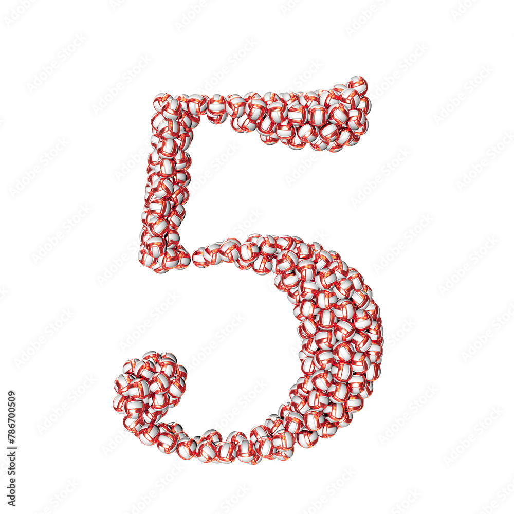 Symbol made of red volleyballs. number 5
