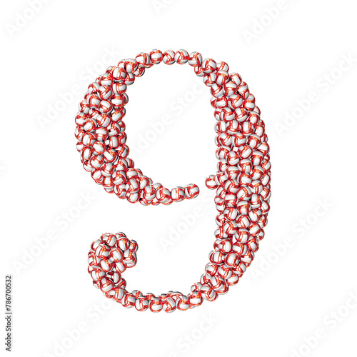 Symbol made of red volleyballs. number 9
