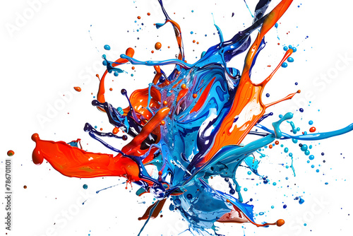 A chaotic dance of paint splashes frozen in motion.