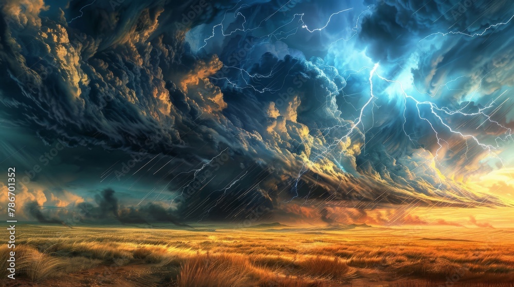 Dramatic Thunderstorm Over Golden Prairie Landscape