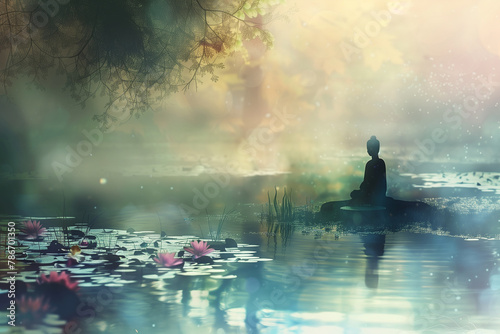 A serene scene capturing the tranquility of a spiritual space, with soft colors and blurred edges creating a dreamy atmosphere that invites contemplation and reflection.