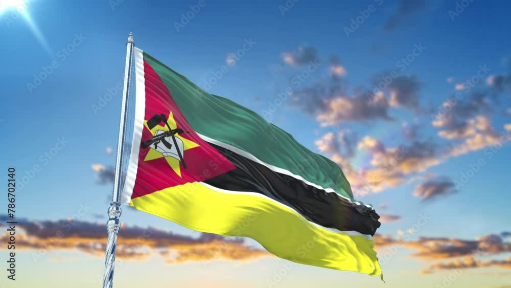 The mozambique waving flag and sky background.