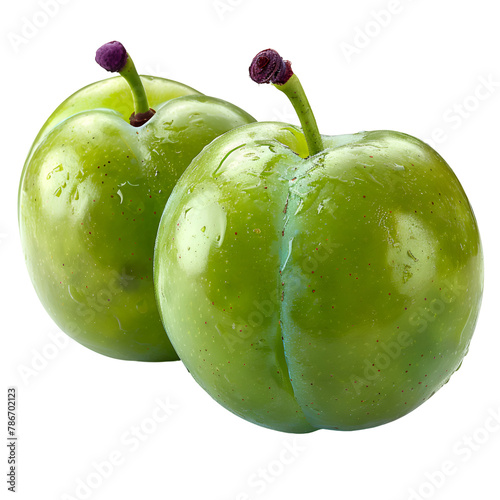  A detailed image of fresh greengage plums, their skin a soft green, isolated on a Transparent background, PNG Cutout photo