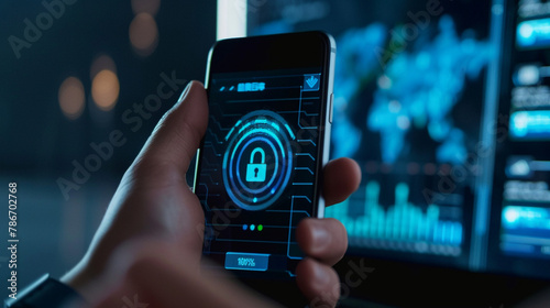 Padlock on Phone Screen: F2P, Cybersecurity, Protection Concept © Maximilien