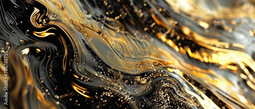A luxurious black gold liquid paint background with a quirky and dynamic motion, creating a mesmerizing effect © Absent Satu