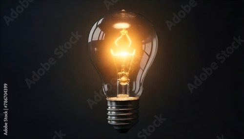 Close-up of a glowing incandescent light bulb against a dark background photo