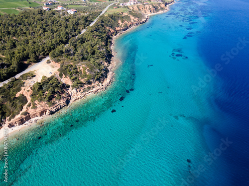 Kassandra coastline near town of Nea Fokea, Chalkidiki, Greece