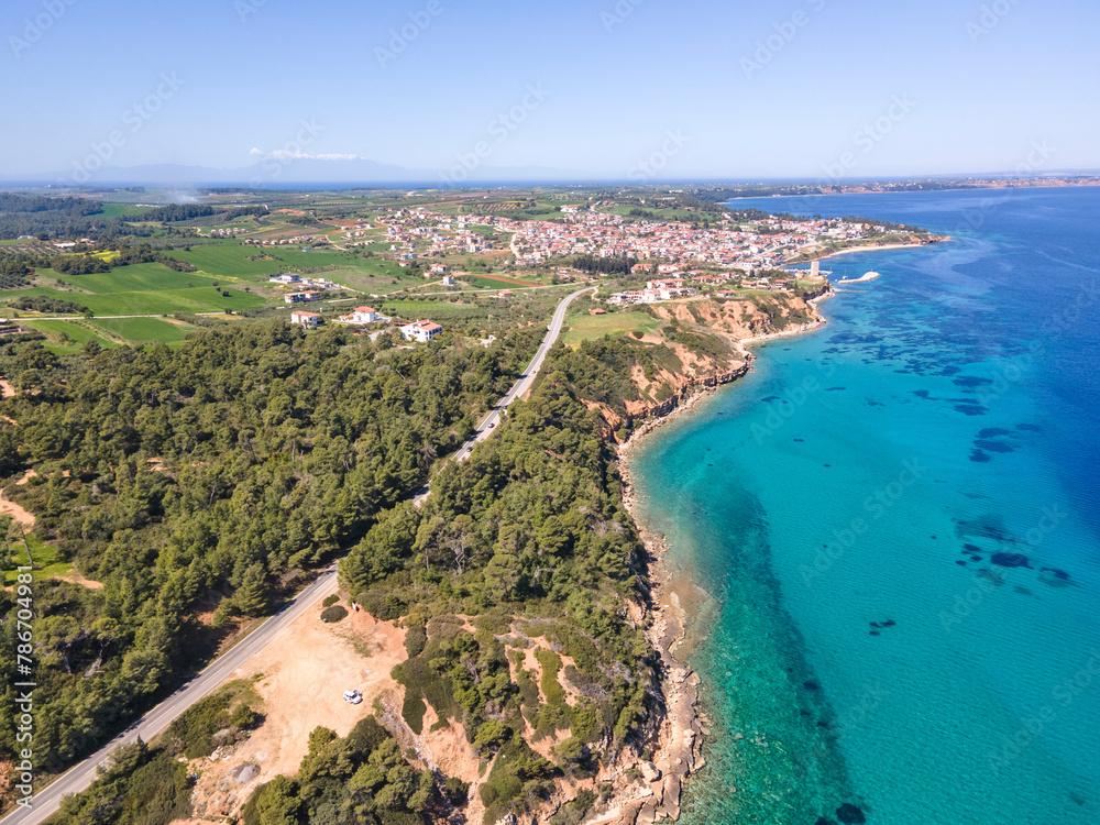 Kassandra coastline near town of Nea Fokea, Chalkidiki, Greece