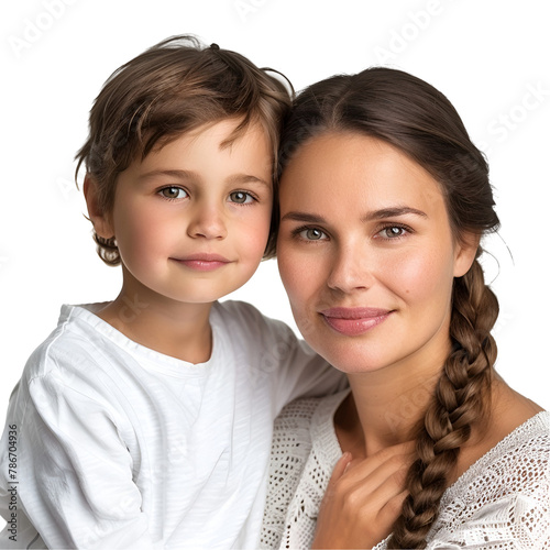 Happy Mother’s Day: Beautiful Portrait of Mother and Son, Isolated on Transparent Background, PNG