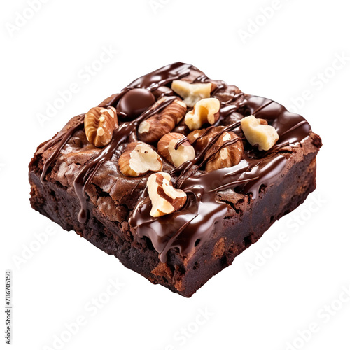 chocolate cake with nuts on transparent background,  clipping path, png, 