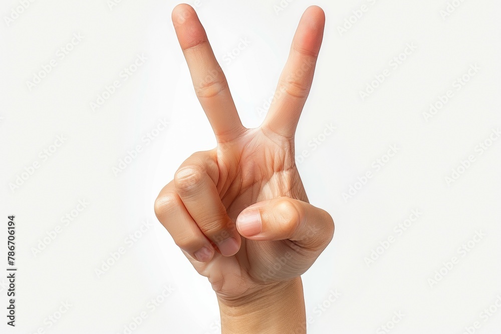 Two fingers gesture on white. Backdrop with selective focus Two fingers gesture on white. Backdrop with selective focus