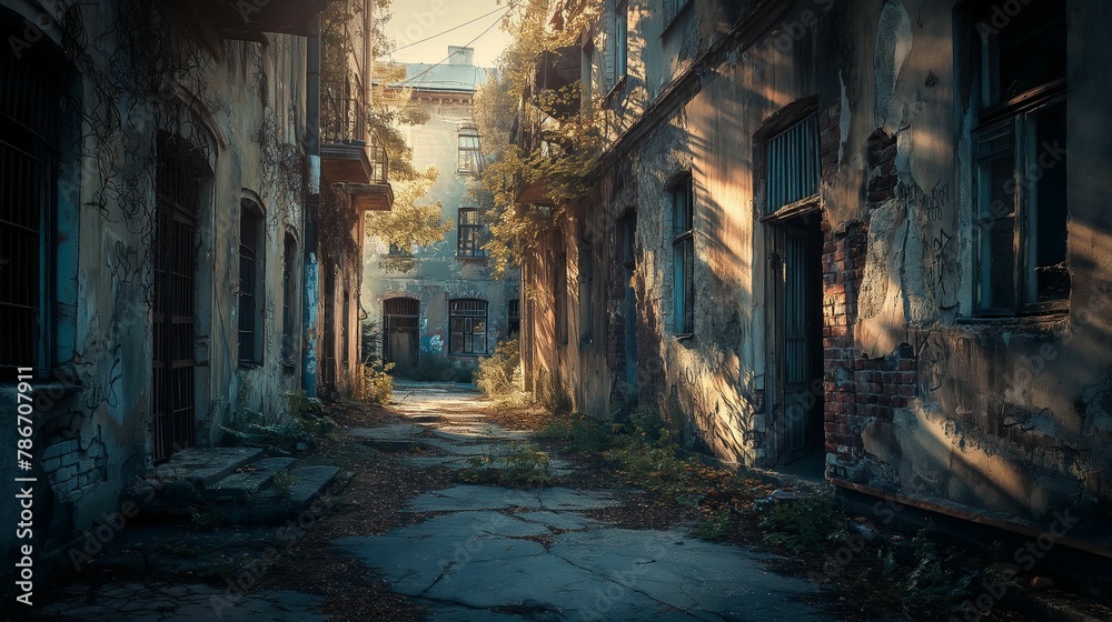 Image of crumbling abandoned ruined street. Image of crumbling abandoned ruined street.