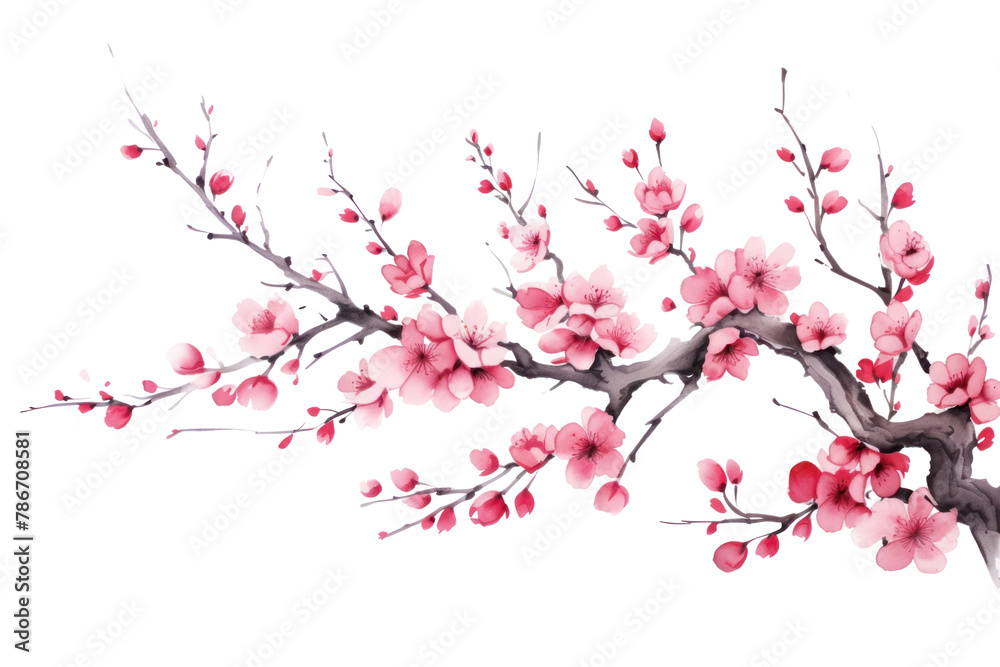 PNG Cherry blossom chinese ink flower plant inflorescence