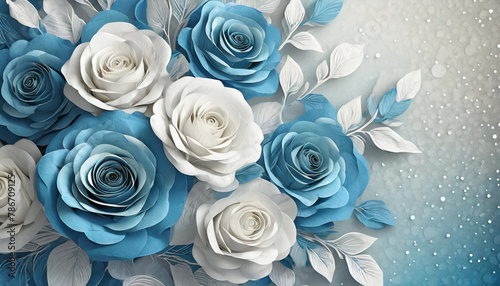 Enchanting Blue and White Roses with Ample Copy Space for Your Design Projects. Stunning High-Resolution Flowers, Perfect for Wedding Invitations, Greeting Cards, Website Banners, Social Media Posts