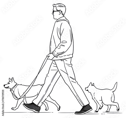PNG Outline Drawing illustration of a man walking with dog drawing sketch cartoon photo