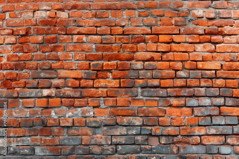 Old red brick wall background, wide panorama of masonry