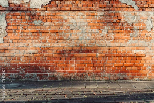 Old red brick wall background, wide panorama of masonry