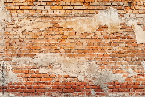 Old red brick wall background, wide panorama of masonry