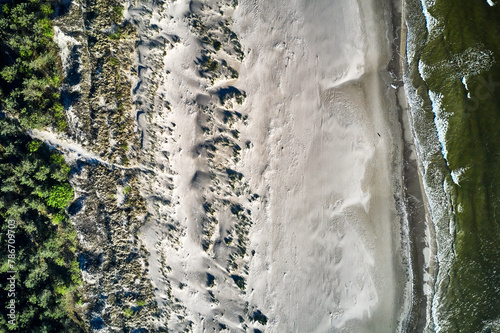 topdown drone view of a baltic sandy beach