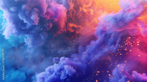 A colorful cloud of smoke with a blue and purple hue