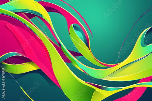 A captivating vector wave banner adorned with bold shapes and vibrant colors of electric lime and neon pink, set against a deep teal backdrop, evoking a dynamic sense of movement.