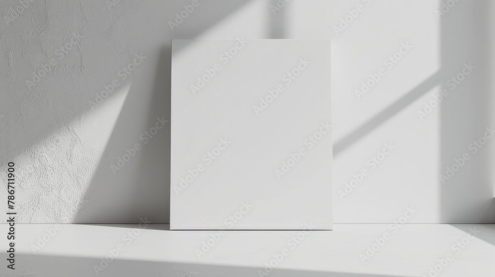 A large white canvas in a minimalist room with white walls. A large white canvas in a minimalist room with white walls.