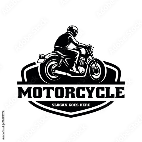 a biker riding a motorcycle illustration logo vector