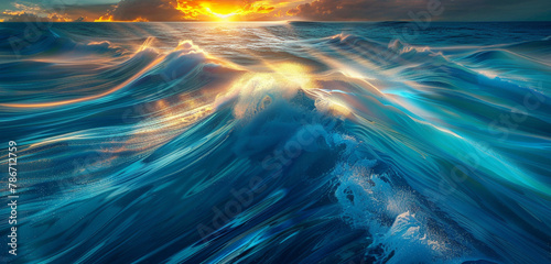 Sunrise illuminating a tropical paradise, casting dynamic shadows on the rippling azure waves