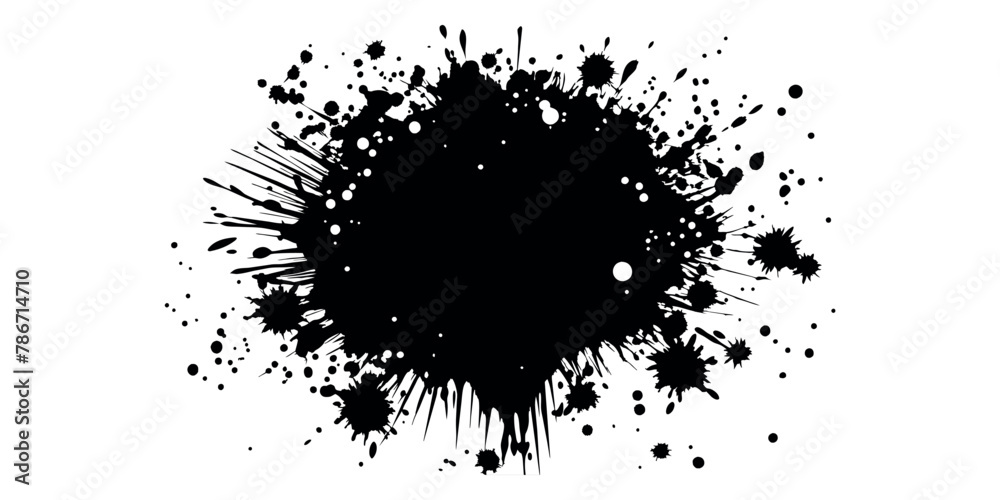 Beautiful artistic texture of ink brush strokes, Isolated ink splashes and drops. Different handdrawn spray design, grunge splash 
