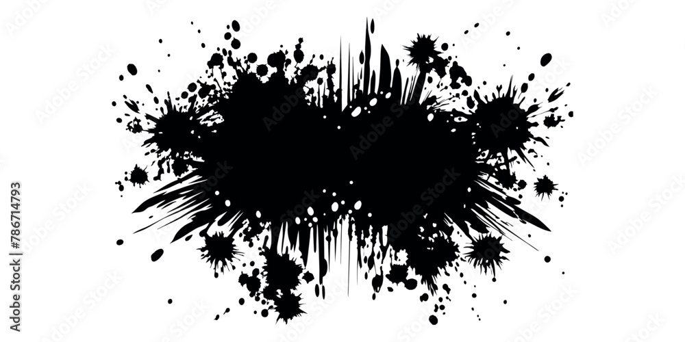 Obraz premium Beautiful artistic texture of ink brush strokes, Isolated ink splashes and drops. Different handdrawn spray design, grunge splash 